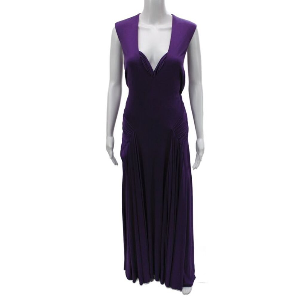 Reem Acra Women Maxi Silk V-Neck Sleeveless Purple Dress Size 12